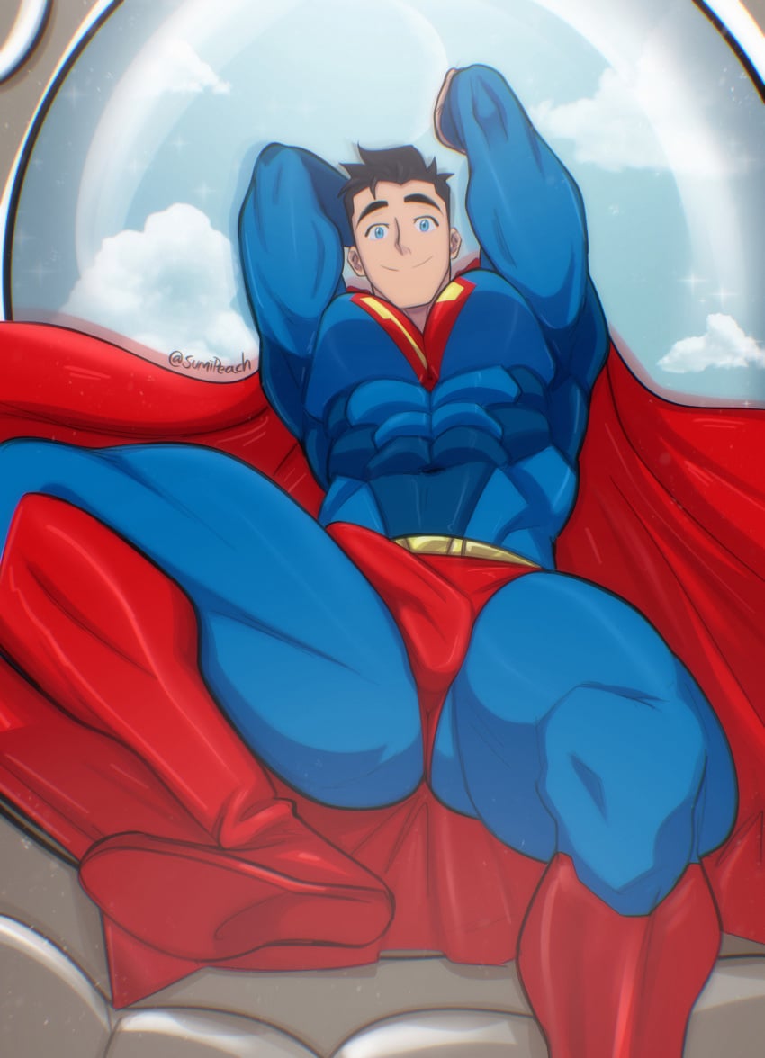 abs bara biceps big_bulge black_hair blue_eyes bulge clark_kent clark_kent_(my_adventures_with_superman) clothing dc dc_comics erection_under_clothes male male_only manly muscular_male my_adventures_with_superman pecs penis_outline summumee superhero superman superman_(series) tight_clothing