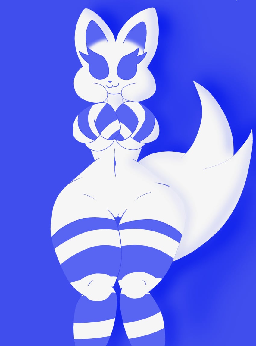 2vv7 absurd_res anthro big_ears big_tail clothing clyde_(discord) discord discord_(app) eyelashes female front_view genitals hi_res legwear pussy solo thick_eyelashes thigh_highs wide_hips