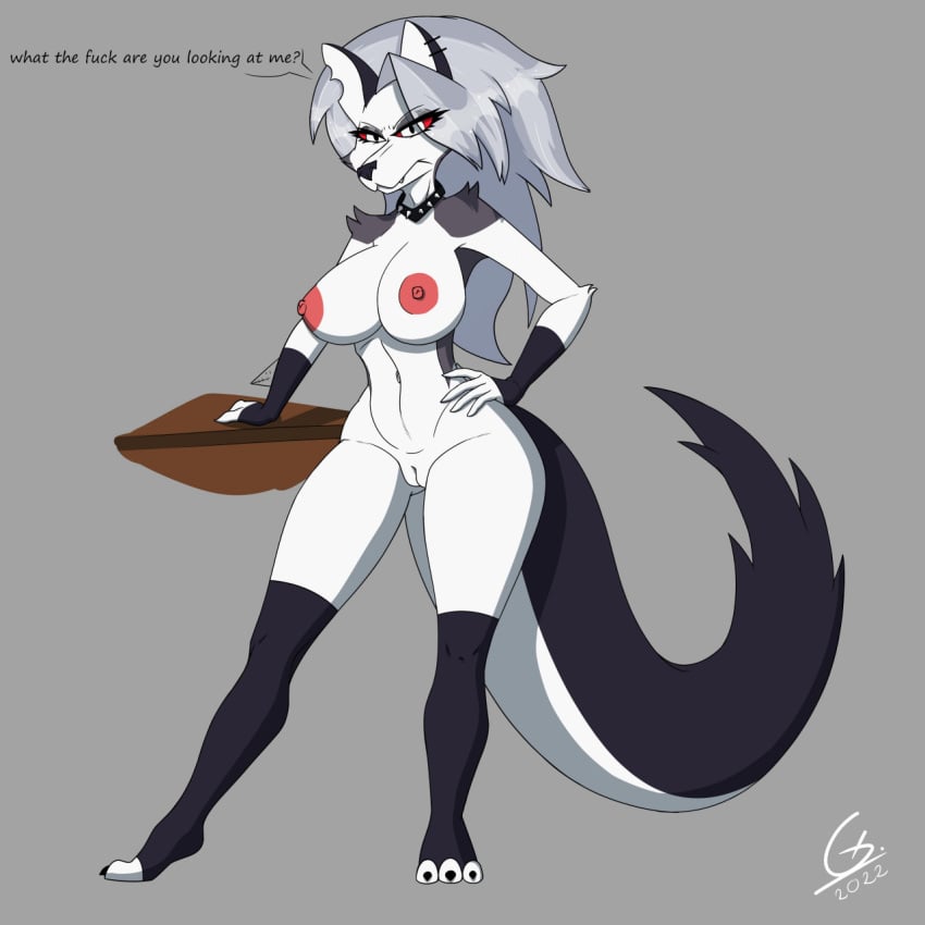 anthro big_breasts breasts canid canid_demon canine canis demon domestic_dog female fur genitals glasc hellhound helluva_boss hi_res loona_(helluva_boss) mammal pussy solo vaginal_penetration