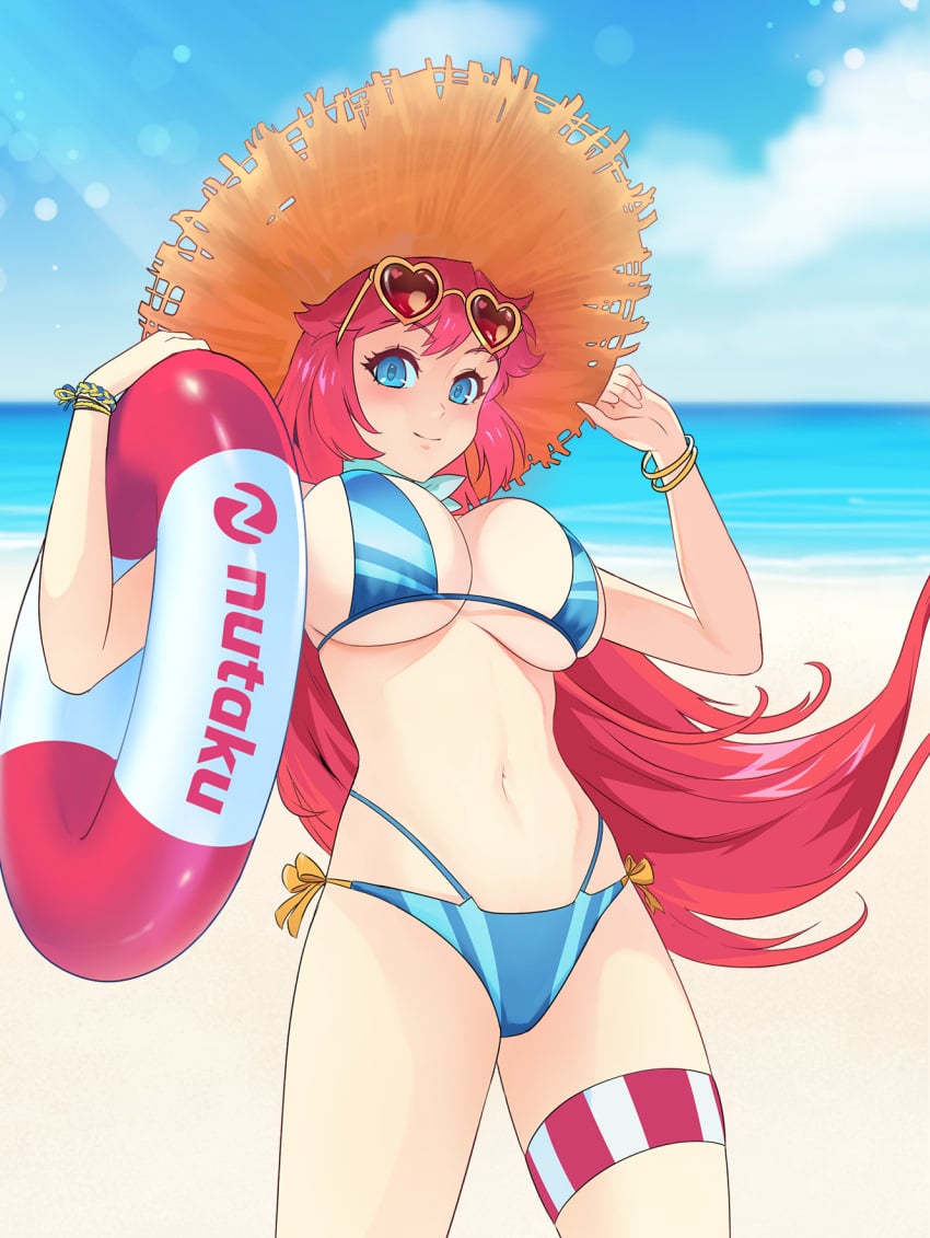 1girls beach blue_eyes female female_focus female_only long_hair nutaku-tan ocean pink_hair sand sea