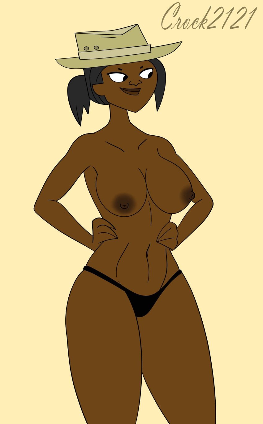 almost_naked black_thong breasts cartoon_network dark-skinned_female dark_skin female female_only hat jasmine_(tdi) large_breasts nipples solo solo_female solo_focus straight_hair thong topless total_drama:_pahkitew_island total_drama_island