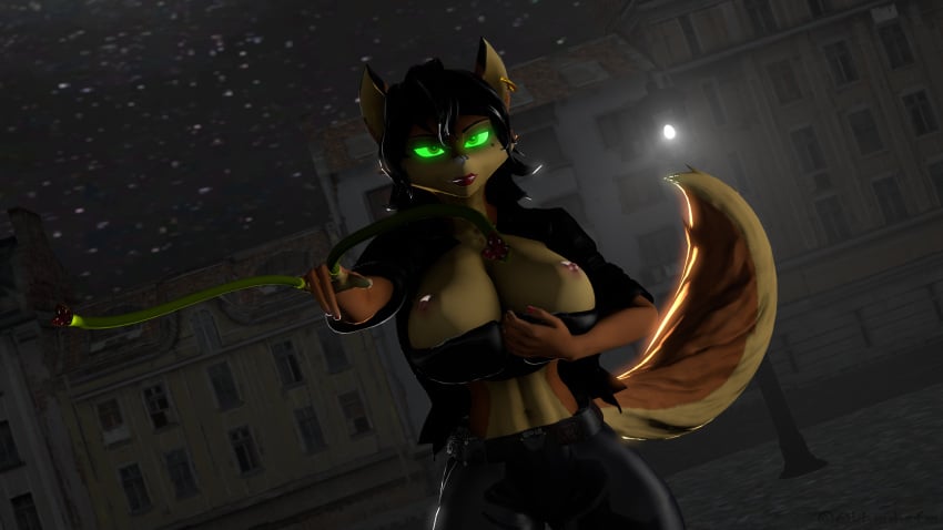 3d anthro big_breasts breasts carmelita_fox clothing cosplay female female_only furry green_eyes men_in_black men_in_black_ii ok_bruh serleena_(men_in_black) sly_cooper_(series) source_filmmaker tail tentacle