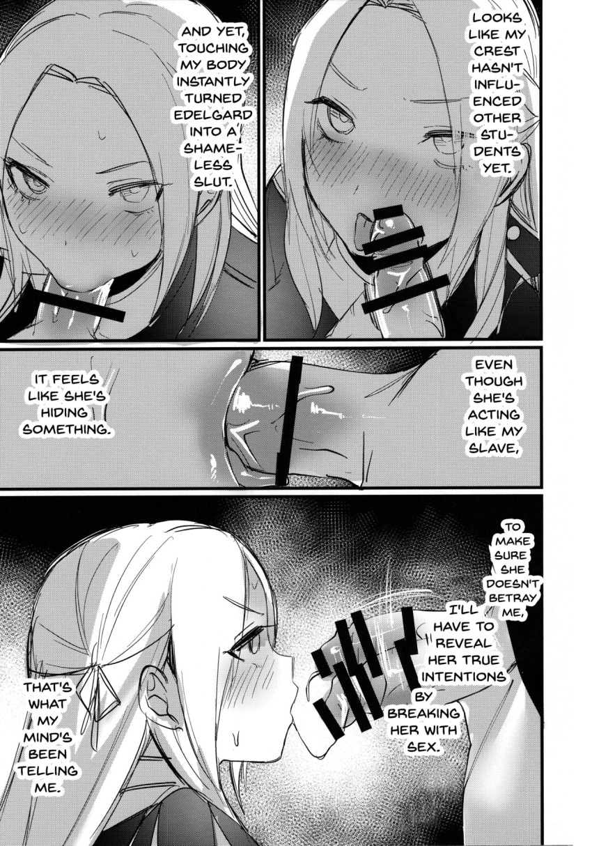 blowjob byleth_(fire_emblem) byleth_(fire_emblem)_(male) comic deep_blowjob deepthroat echigoya_takeru edelgard_von_hresvelg eye_contact fellatio fire_emblem fire_emblem:_three_houses greyscale oral penis pov tagme tongue_out translated