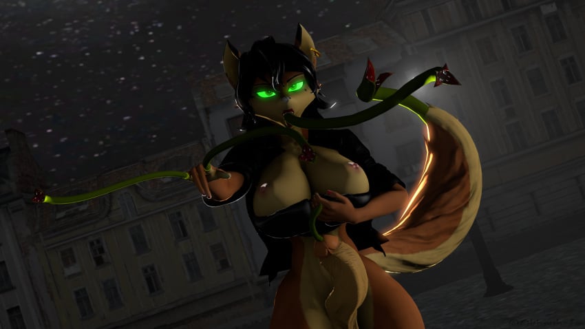 3d anthro big_breasts breasts carmelita_fox clothing cosplay dick dickgirl female furry futa_only futanari green_eyes men_in_black men_in_black_ii ok_bruh serleena_(men_in_black) sly_cooper_(series) source_filmmaker tail tentacle tentacle_in_mouth tentacle_in_urethra tentacle_tail