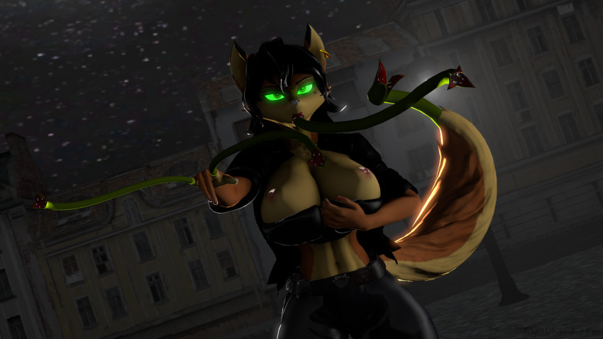 3d anthro big_breasts breasts carmelita_fox clothing cosplay female female_only furry green_eyes men_in_black men_in_black_ii ok_bruh serleena_(men_in_black) sly_cooper_(series) source_filmmaker tail tentacle tentacle_in_mouth tentacle_tail