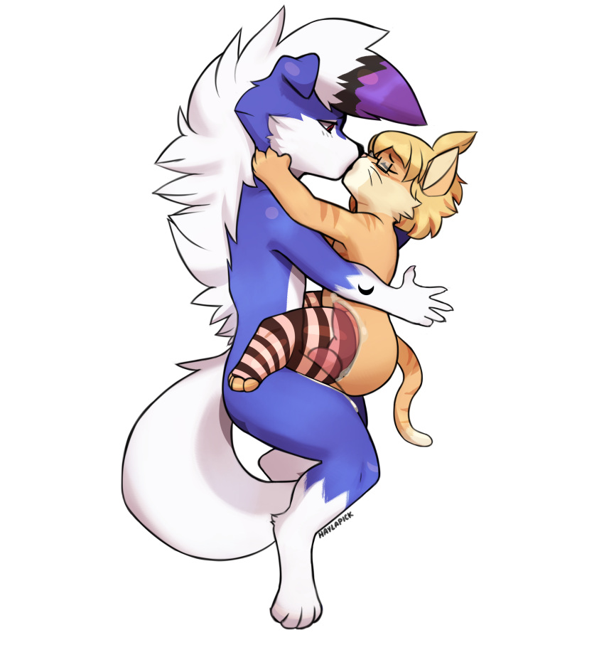 absurd_res anthro cuntboy domestic_cat duo felid feline felis haylapick hi_res intersex intersex/male kissing lycanroc male mammal midnight_lycanroc nintendo penetration pokémon_(species) pokemon simple_background vaginal_penetration video_games white_background