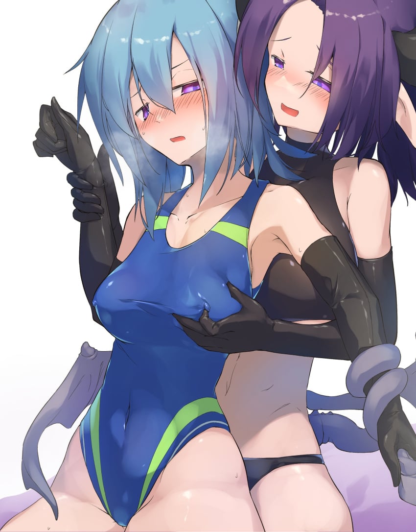 absurdres blush corruption groping mizuku restrained short_hair succubus white_hair