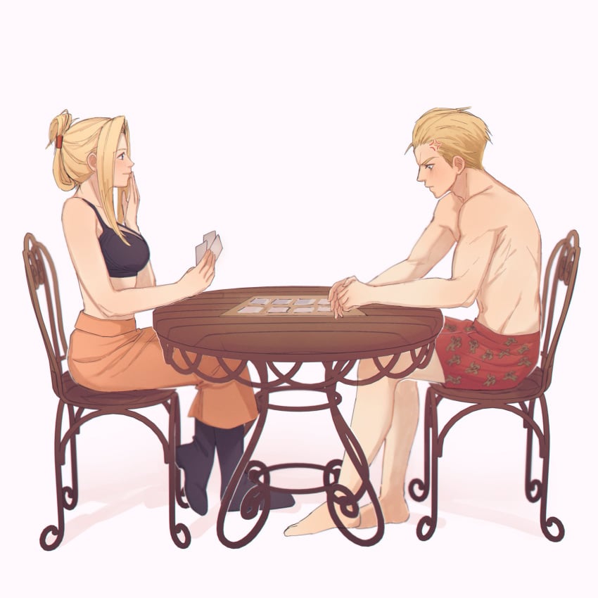 1boy 1girls angry angry_vein black_bra blonde blonde_female blonde_female/blonde_male blonde_hair blonde_hair_male boxers boxers_only bra busty embarrassed female final_fantasy final_fantasy_viii game male on_chair playing_cards quistis_trepe seifer_almasy strip_game strip_poker stripping stripping_game table topless undressing