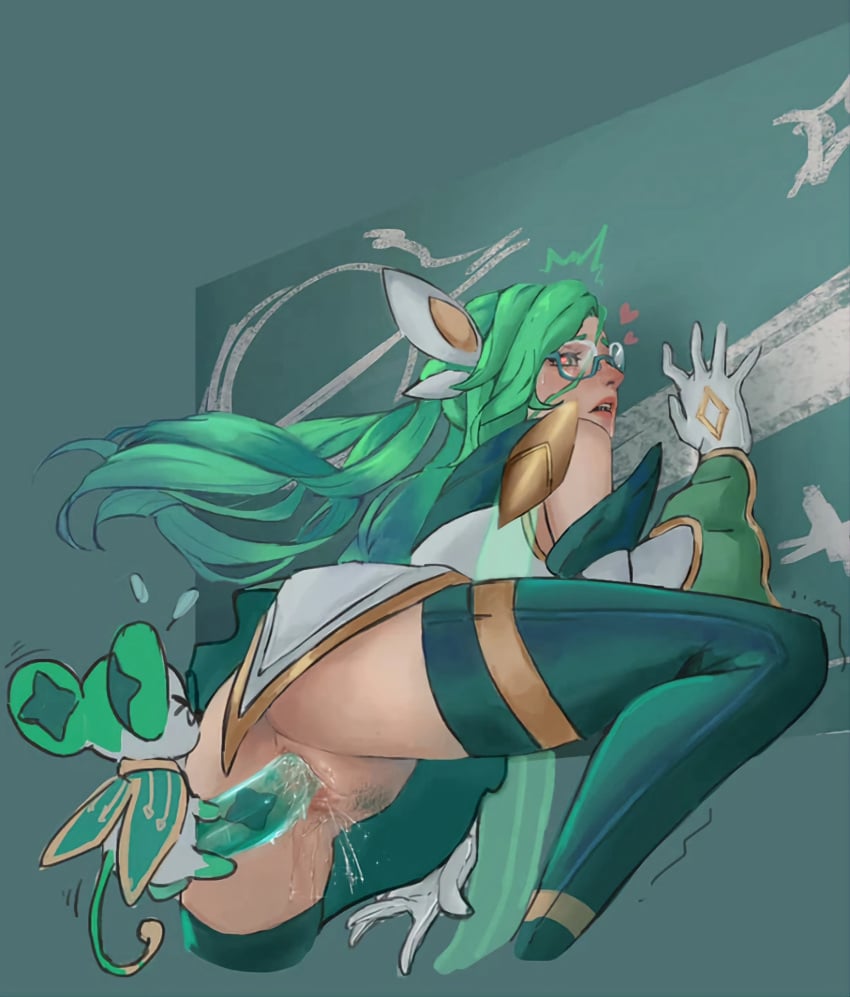 1girls against_wall bestiality blackboard glasses green_hair hair_ornament league_of_legends leg_up male mouse nhuahomm_(artist) no_panties penis pubic_hair pussy pussy_juice riot_games size_difference sona_buvelle squirting standing standing_sex star_guardian_series star_guardian_sona stockings trembling twintails vaginal_penetration