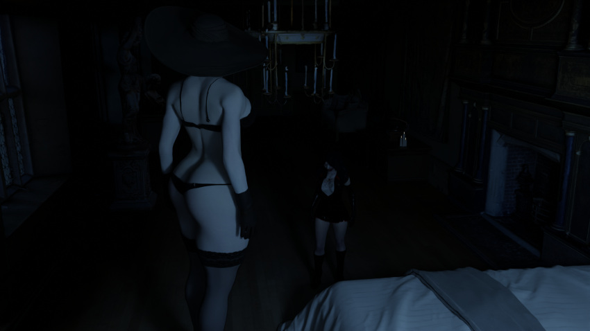 3d alcina_dimitrescu bra capcom large_breasts lepetitejane1111 resident_evil resident_evil_8:_village stockings vore