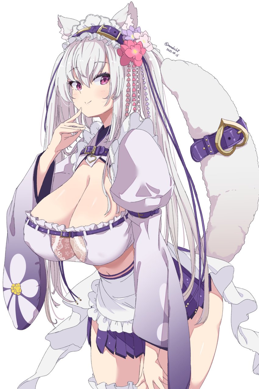 1girls animal_ears big_breasts breasts cleavage eyebrows_visible_through_hair female kichihachi kouya_no_naga_samurai miyako_miyuri monokichi purple_eyes tagme tail virtual_youtuber white_hair wolf_ears wolf_girl wolf_tail