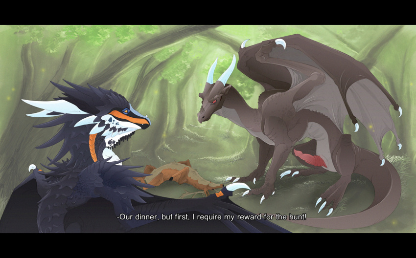 cervine deer dnk dnk-anais dragon english_text fake_screenshot feral forest male penis prey reptile scalie screencap subtitled text tree whiro