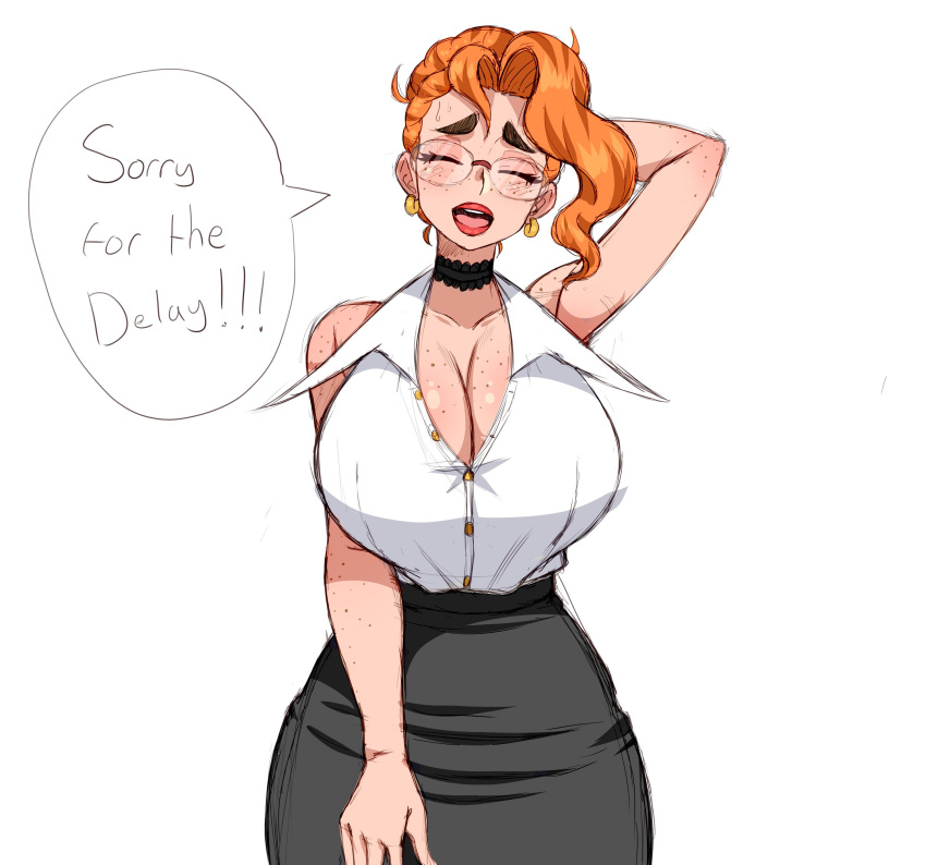 alexa_stanworth big_breasts breasts busty cleavage female freckles_on_breasts freckles_on_chest ginger glasses huge_breasts lipstick orange_hair redhead secretary simmsy straining_buttons straining_clothing tagme tight_clothes tight_clothing