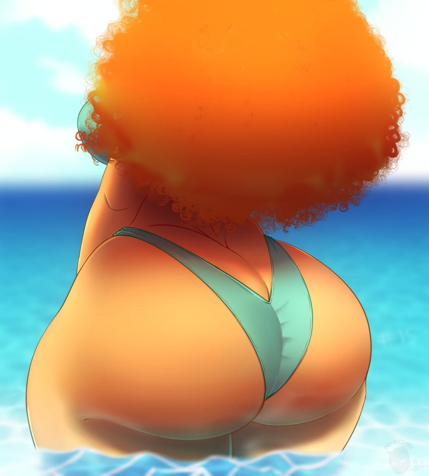 1girls ass ass_cleavage ass_focus big_ass big_breasts big_butt bikini bottom_heavy breasts bubble_butt butt butt_crack clothing fat_ass female female_only ginger huge_ass huge_butt inner_workings kate_(inner_workings) large_ass light-skinned_female light_skin n-kosi n-kosi_(coloring) ocean orange_hair rear_view red_head solo solo_female solo_focus swimsuit thick_thighs water wide_hips