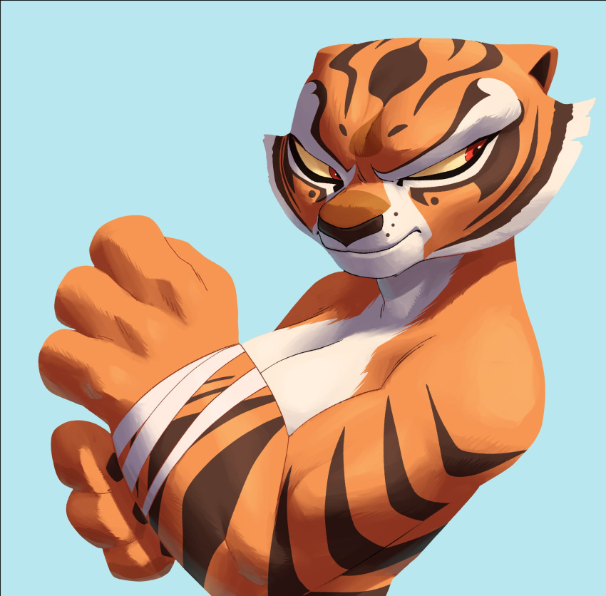 anthro big_breasts breasts catgirl female_only furry humanoid kung_fu_panda master_tigress red_eyes solo solo_female tiger tiger_girl tigress topless