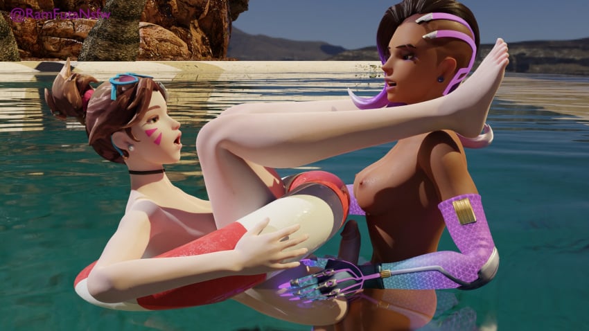 2futas 3d beach d.va dark-skinned_futanari dark_skin duo futa_on_futa futa_only futadom futanari light-skinned_futanari light_skin ocean overwatch pool_toy ramfutansfw self_upload sombra tube