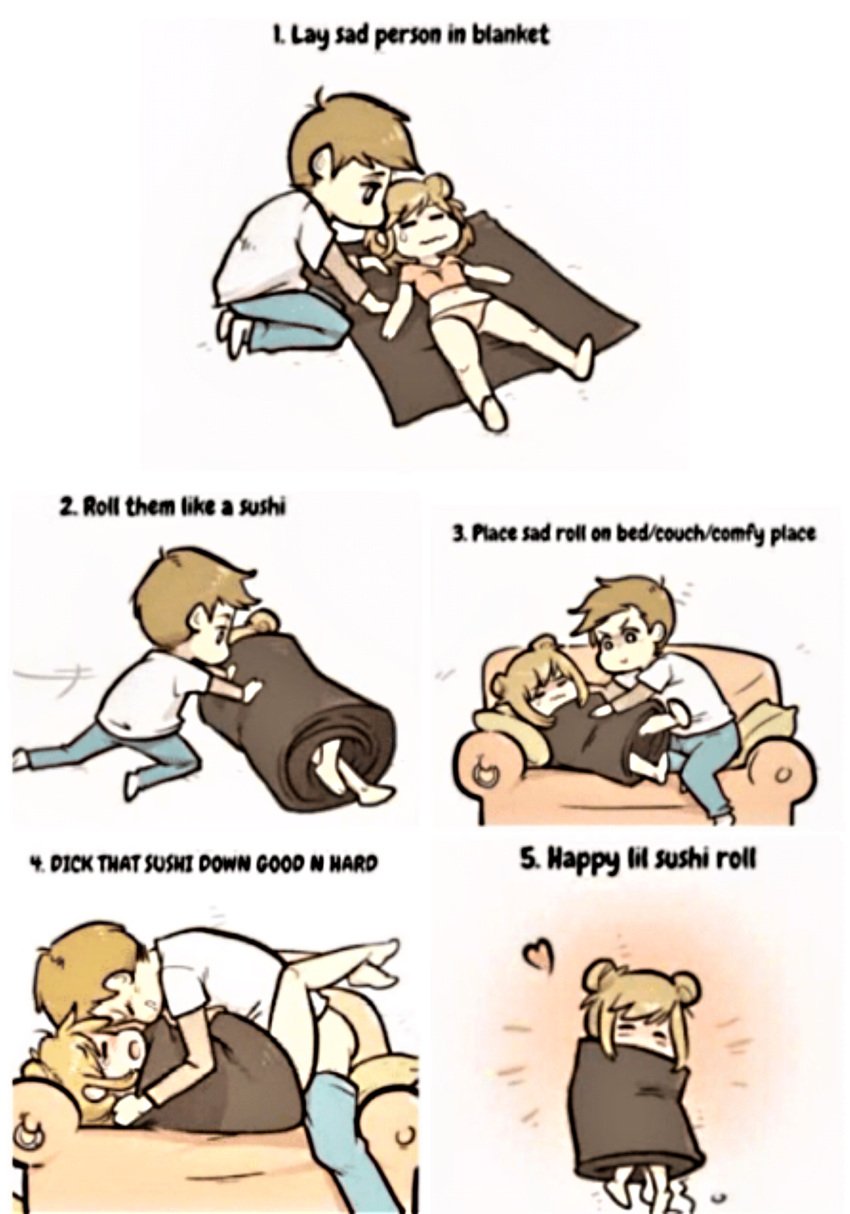 1boy 1boy1girl 1girls after_sex artist_request blonde_female blonde_hair comic cute funny hair_bun happy instructions meme missionary_position sex step_by_step straight straight_sex tagme unknown_artist wholesome