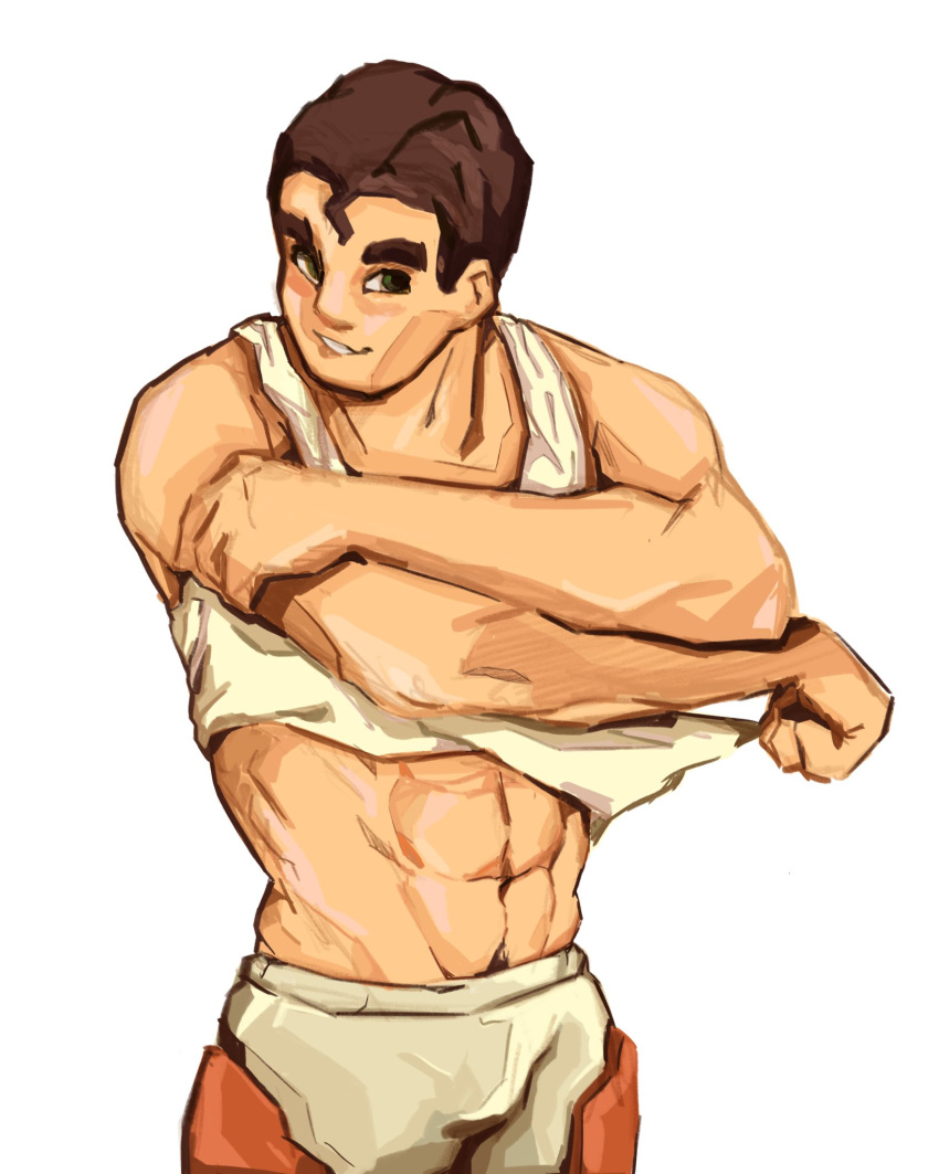 1boy abs arms_up avatar_legends bolin cartoon_network clothing male male_only muscular nuktuk pecs sex shirt shirt_lift shirtless smile smooth_skin solo tank_top the_legend_of_korra theseatwo