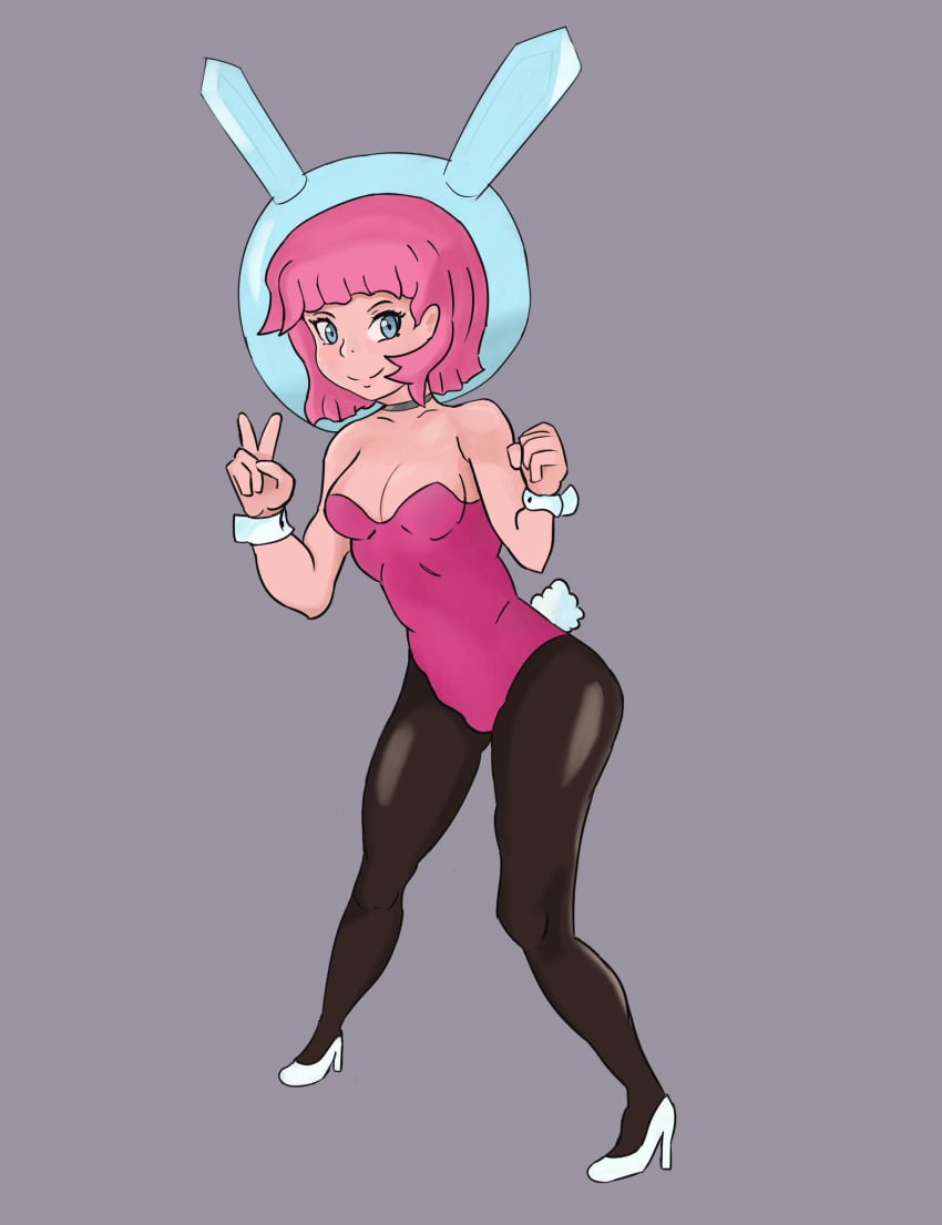 black_legwear bunny_ears bunny_girl bunnysuit corki_(pylons) helmet leggings leotard pink_leotard pylons tagme