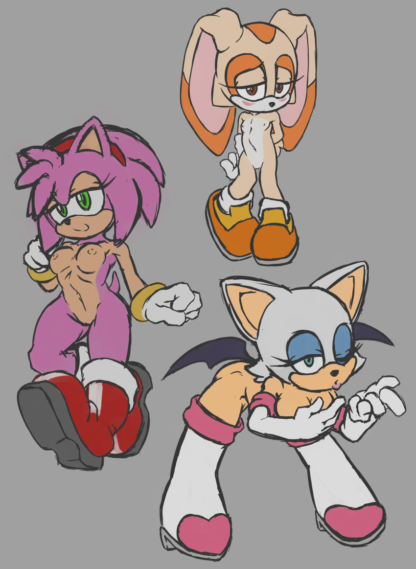 amy_rose boots breasts cream_the_rabbit ffisf flat_chest large_breasts looking_at_viewer medium_breasts pussy rouge_the_bat seductive_eyes smiling sonic_(series)