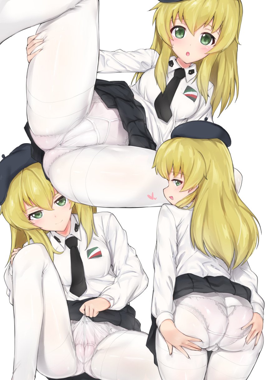 1girls blonde_female cameltoe carpaccio female female_only girls_und_panzer medium_hair panties panties_under_pantyhose pantyhose see-through_clothing skirt tagme uniform white_pantyhose yoi_naosuke