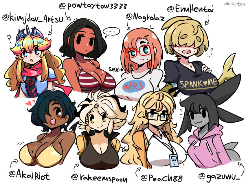 8girls absurd_res big_breasts blonde_female borrowed_character breasts celia_fane crossover female furi2play! hi_res luca_(ennhentai) margit_hartmann mob_face mob_girl murgoten paz_ruiz_(akairiot) rita_(colo) shark_(gazuwu) susan_(rakeemspoon) sweet_hex