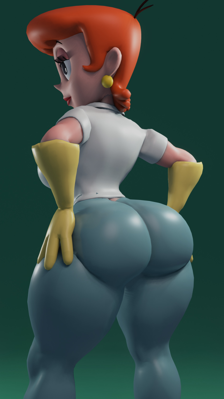 apron ass big_ass big_butt breasts bubble_ass bubble_butt cartoon_network dexter's_laboratory dexter's_mom earrings eyelashes fat_ass fat_butt female female_only full_lips large_ass large_breasts large_butt lipstick looking_at_viewer looking_back mature mature_female milf mother orange_hair sala3d thick_ass thick_thighs wide_hips