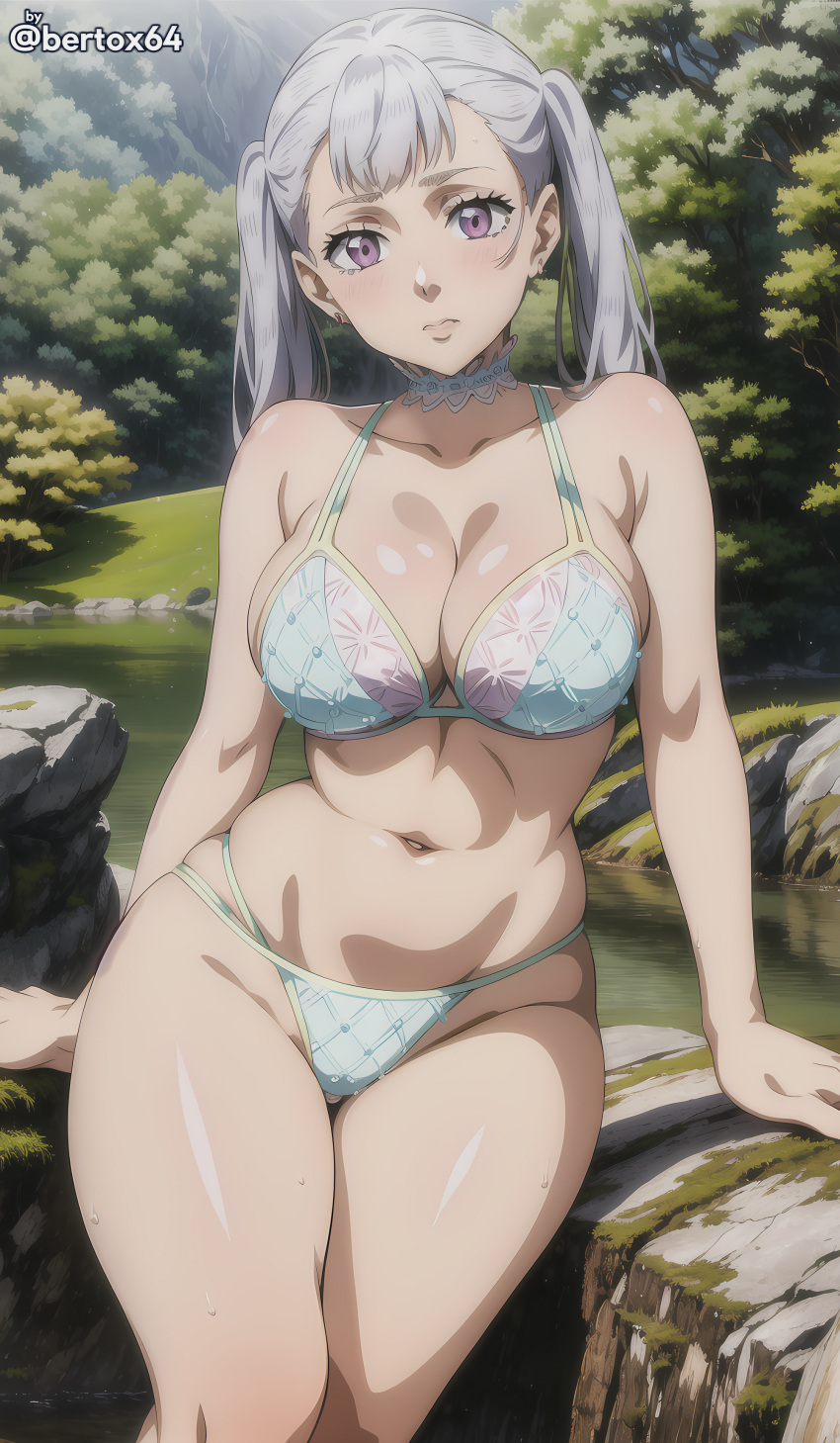 1girls ai_generated bertox64 big_breasts bikini black_clover breasts curvy large_breasts looking_at_viewer noelle_silva purple_eyes silver_hair thick_thighs thighs twintails