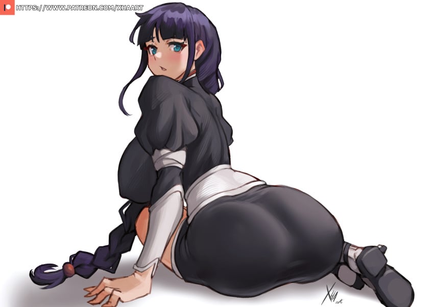 1girls 2d ass big_ass big_breasts black_hair bleach blunt_bangs braid braided_ponytail breasts female female_only from_behind fully_clothed green_eyes huge_breasts kimono kurotsuchi_nemu no_penetration ponytail sitting socks solo solo_female tagme tied_hair voluptuous xhaart