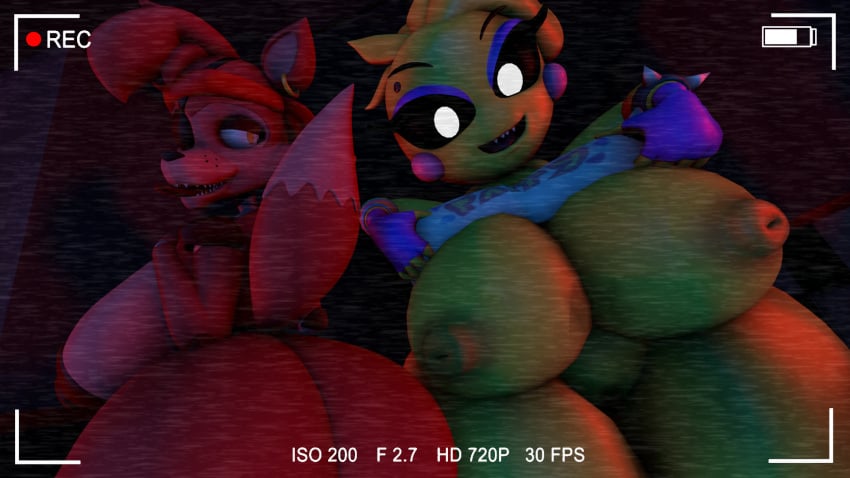 16:9 1920x1080 2020 2girls 3d animatronic avian big_ass big_breasts big_butt canine chicken female female_focus female_only five_nights_at_freddy's flashing flashing_breasts fox foxy_(fnaf) marshmallowcrusader rule_63 toy_chica_(eroticphobia) toy_chica_(fnaf)