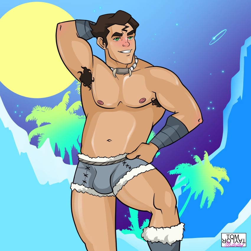 1boy actor avatar_legends blush bolin bulge clothing in_character male male_only muscles muscular muscular_male nickelodeon nuktuk posing shorts smooth_skin teen_boy the_legend_of_korra tom_taylor_illustrated