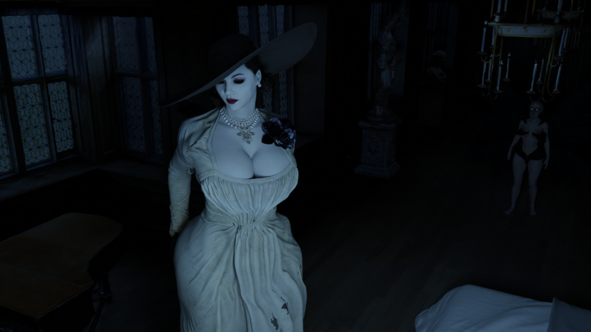 3d alcina_dimitrescu bra capcom large_breasts lepetitejane1111 resident_evil resident_evil_8:_village stockings vore