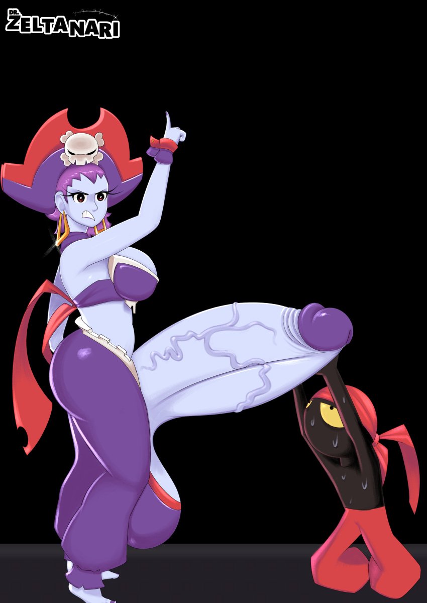 1boy 1futa 2022 balls big_ass big_breasts blush breasts clothed clothing cum cumshot duo erection futanari humanoid humanoid_penis hyper hyper_balls hyper_penis male mostly_clothed penis risky_boots self_upload shantae side_view smooth_skin standing thick_penis tinkerbat zeltanari