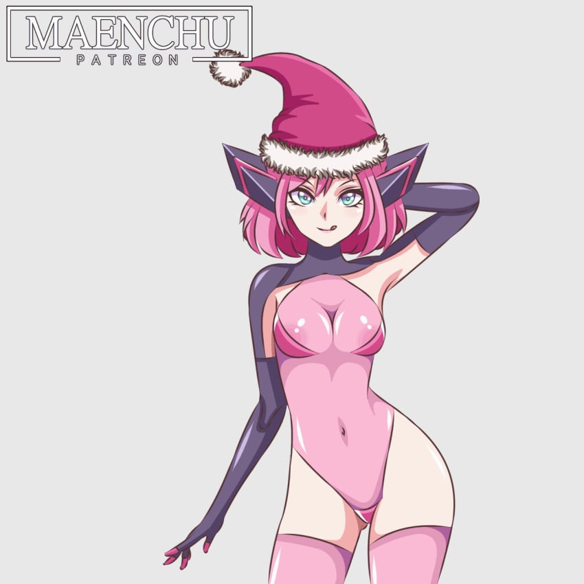 1girls animated aurora_(maenchu) breasts christmas_hat clothing hip_sway maenchu medium_hair original_character pink_hair solo_female tagme transparent_clothing