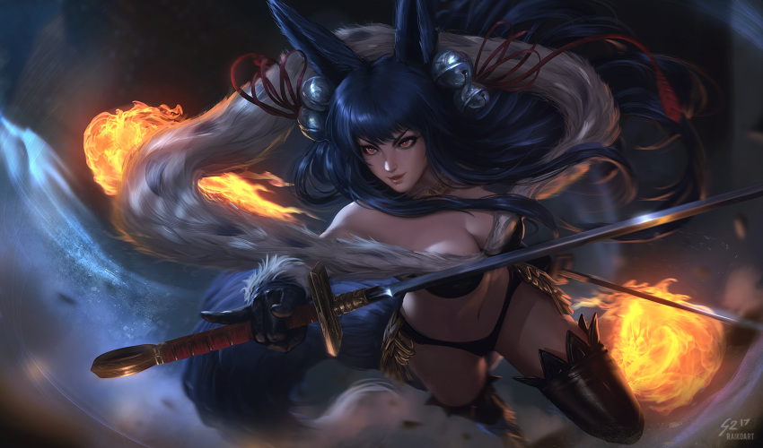 1girls athletic athletic_female bikini breasts detailed_background female female_only granblue_fantasy light-skinned_female midriff painting_(artwork) raikoart sword thick_thighs yuel_(granblue_fantasy)