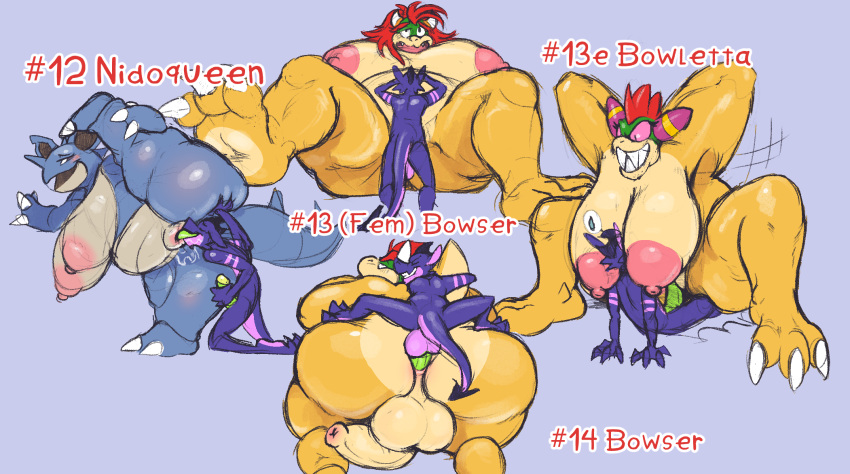 alfa_quinto_(artist) alfa_quinto_(character) anal balls bowletta bowser breasts crossover cunnilingus doggy_style dragon female from_behind_position from_front_position genitals hair hi_res koopa lying male mario_(series) mario_and_luigi_(series) missionary_position nidoqueen nintendo on_back oral penis pokemon pokemon_(species) red_hair rule_63 scalie sex vaginal_penetration video_games