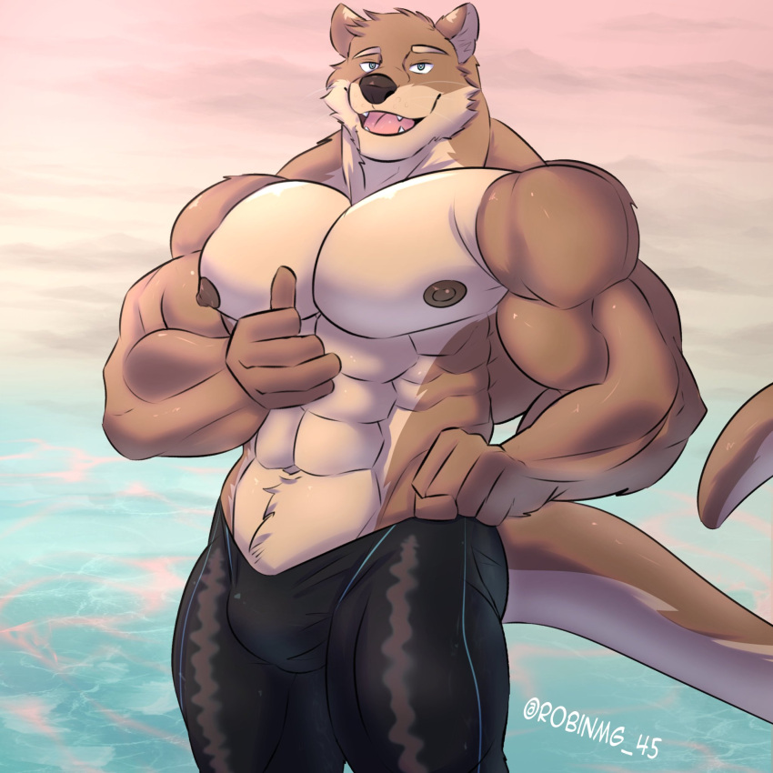 anthro bulge_through_clothing furry furry_only gay male male_sexy muscles muscular muscular_male otter triceps