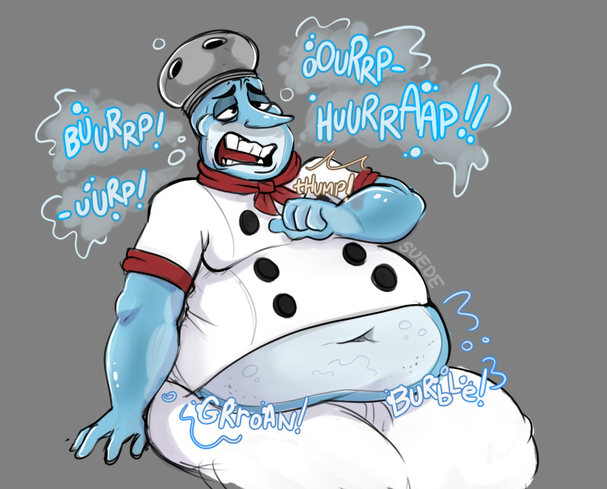 animate_inanimate big_belly burping chef_saltbaker cuphead:_the_delicious_last_course cuphead_(game) digestion digestion_noises humanoid male male_only obese_male onomatopoeia overweight_male slurmcore suede_(artist) transparent_body