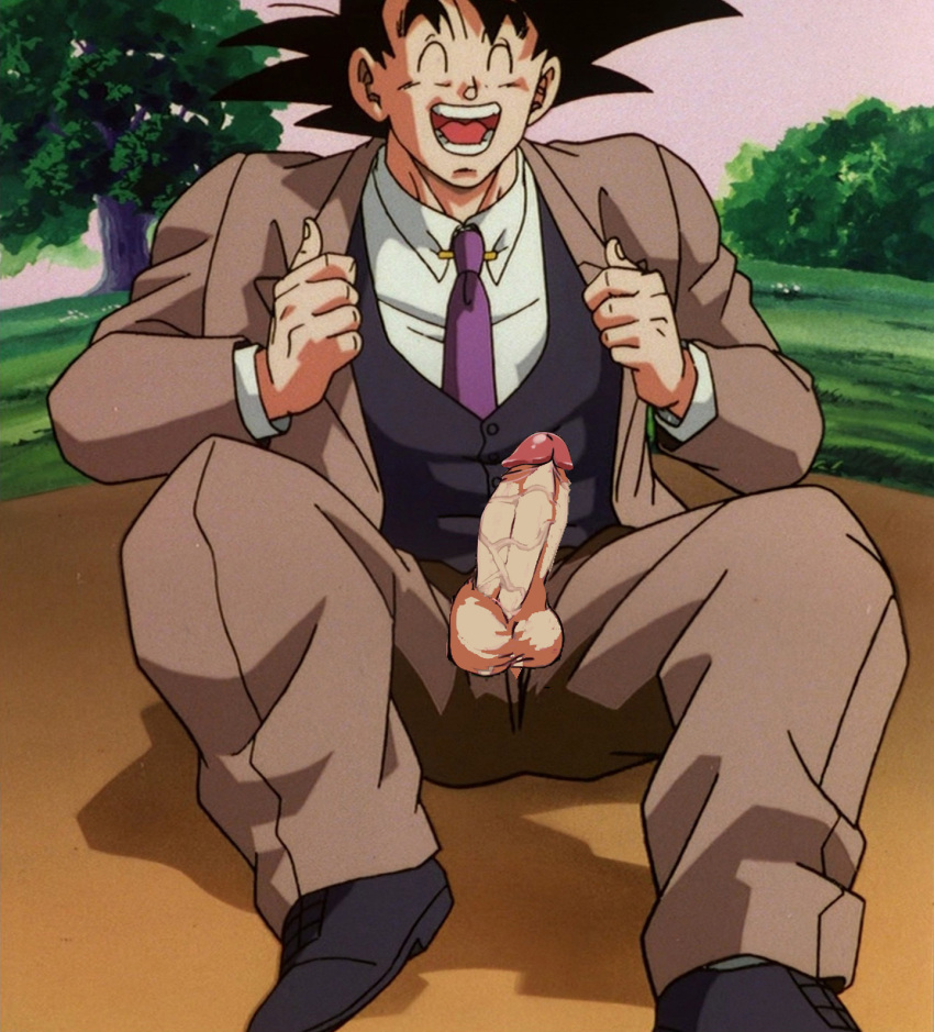 balls dragon_ball drawfag drawthread_request edit edited editfag erection formal formal_wear genitals goku happy male male_only penis retracted_foreskin screencap screenshot screenshot_edit smiling son_goku spread_legs suit tie uncut unknown_artist