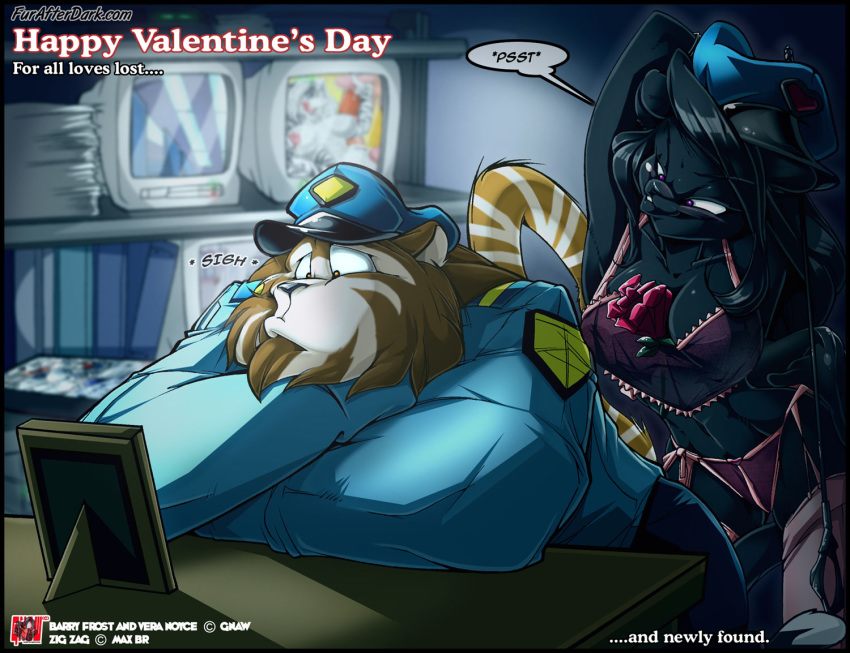 1boy 1girls barry_frost black_cat bra feline female gnaw gnight_shift male panties stockings underwear valentine's_day valentines_day vera_noyce