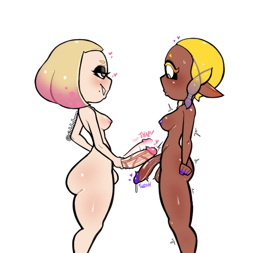 2futas animal_humanoid blonde blush bodily_fluids breasts cephalopod cephalopod_humanoid cum dark-skinned_futanari dark_skin deep_cut_(splatoon) duo erection frottage frye_(splatoon) futa_only futanari genital_fluids genitals gynomorph heart hi_res huge_cock humanoid humanoid_penis humanoid_pointy_ears inkling intersex intersex/intersex light-skinned_futanari light_skin marine marine_humanoid mollusk mollusk_humanoid nintendo nipples not_furry nude off_the_hook_(splatoon) oral pearl_(splatoon) penis penis_size_difference pseudo_hair sex side_view simple_background splatoon splatoon_2 splatoon_3 standing tdtbaa tentacle tentacle_hair video_games white_background