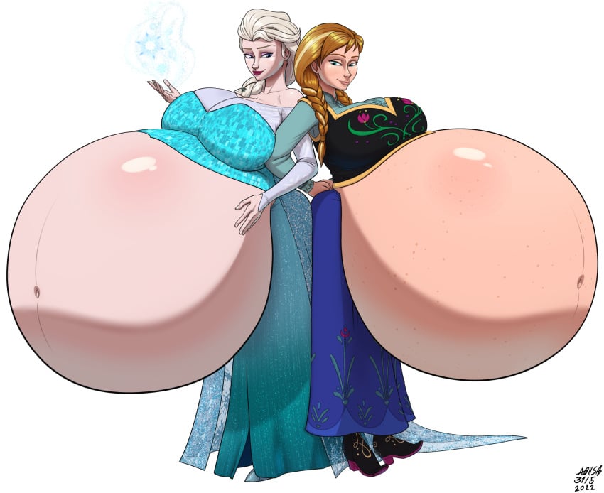 2022 2girls a0iisa anna_(frozen) belly big_belly big_breasts breasts disney disney_princess elsa_(frozen) female female_only frozen_(film) huge_belly hyper_pregnancy massive_belly multiple_pregnancies pregnant pregnant_milf pregnant_sisters sisters transparent_background