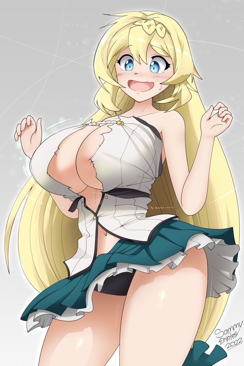 1girls 2022 aizawa_azusa_(slime_taoshite_300_nen) bare_shoulders bare_thighs big_breasts blonde_female blonde_hair breast_expansion breasts commission female female_only giantess_growth hips huge_breasts human human_only humanoid i_have_been_killing_slimes_for_300_years_and_maxed_out_my_level large_breasts sammyupvote sequence slime_taoshite_300_nen_shiranai_uchi_ni_level_max_ni_nattemashita solo solo_female tagme thick thick_thighs thighs torn_clothes wardrobe_malfunction wide_hips