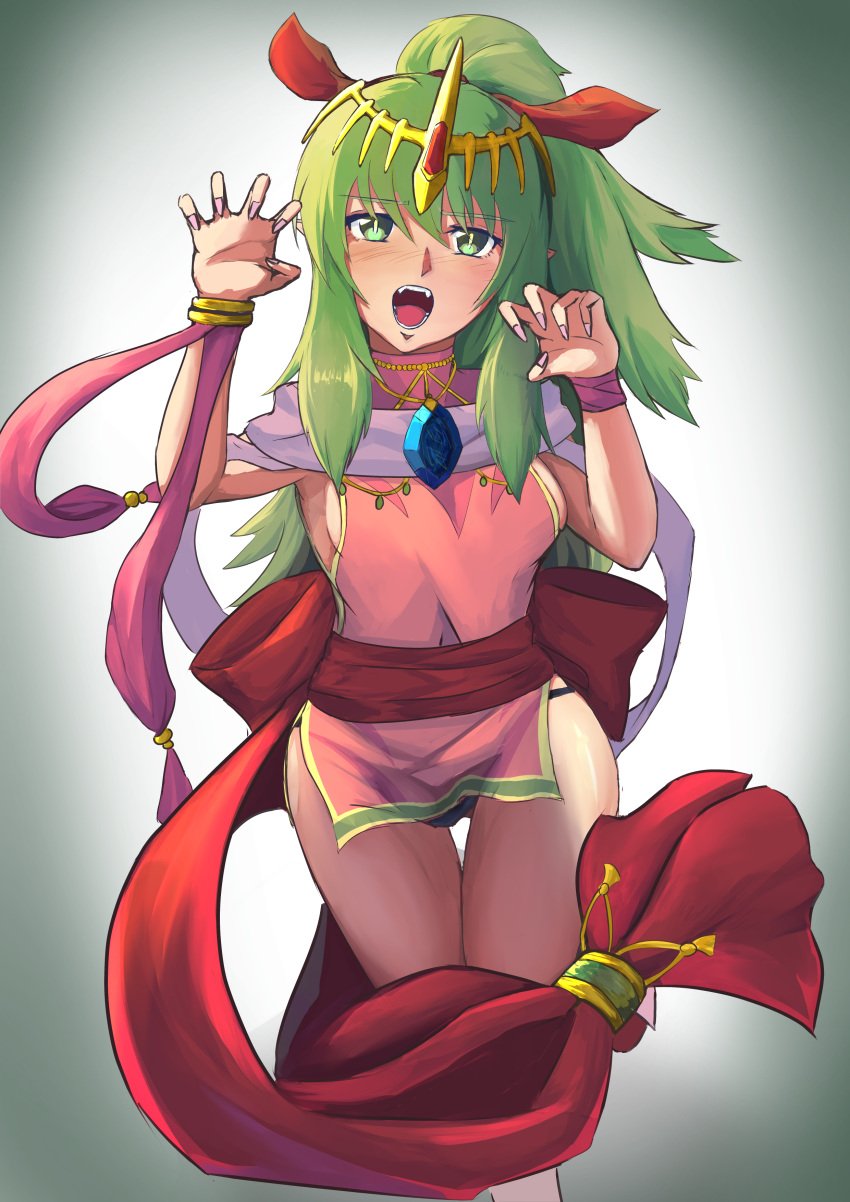 100nal1noken 1girls accidental_exposure alternate_costume armpits ass_visible_through_thighs asymmetrical_bangs bangs bare_thighs black_panties blush breasts claw_pose clothes_lift embarrassed female female_only fire_emblem fire_emblem:_mystery_of_the_emblem fire_emblem:_shadow_dragon_and_the_blade_of_light fire_emblem_awakening fire_emblem_heroes green_eyes green_hair long_hair long_nails looking_at_viewer medium_breasts nail_polish nintendo official_alternate_costume open_mouth panties pelvic_curtain pelvic_curtain_lift pink_nails ponytail pose scarf sideboob slit_pupils solo stone thighs tiki_(adult)_(fated_divinity)_(fire_emblem) tiki_(adult)_(fire_emblem) tiki_(fire_emblem) tiki_(young)_(fire_emblem) tiki_(young)_(fire_emblem)_(cosplay) underwear upskirt wardrobe_malfunction wind_lift