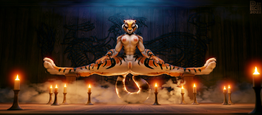 3d athletic_female bare black_stripes breasts candle dojo dreamworks dust felid female female_abs fit_female fur hi_res kung_fu_panda mammal master_tigress meditating muscular nude orange_body orange_fur pantherine picti red_eyes small_breasts solo stripes tagme tiger yellow_sclera