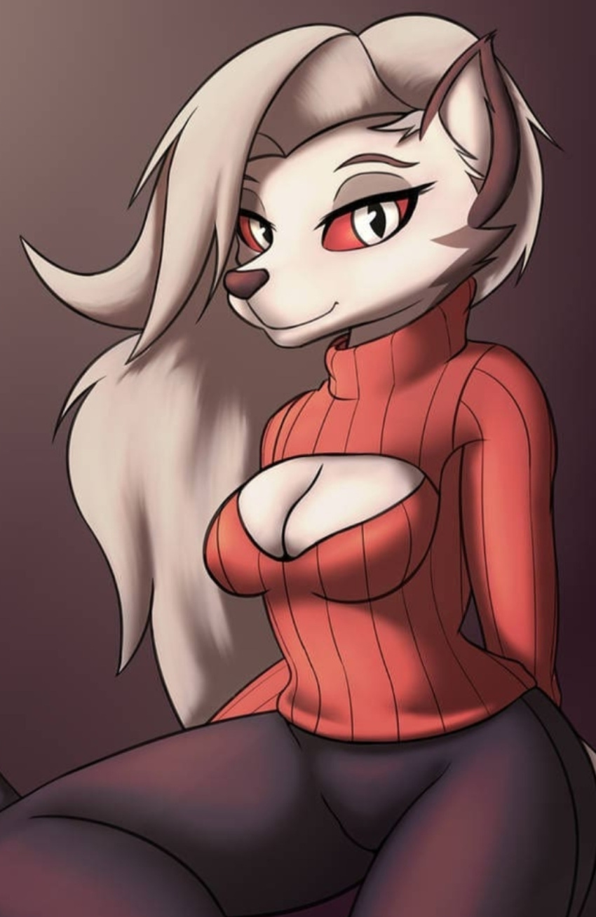 breasts cute furry grey_fur helluva_boss loona_(helluva_boss) nicegirl ravirr smiling taller_girl wanting_hug wolfgirl