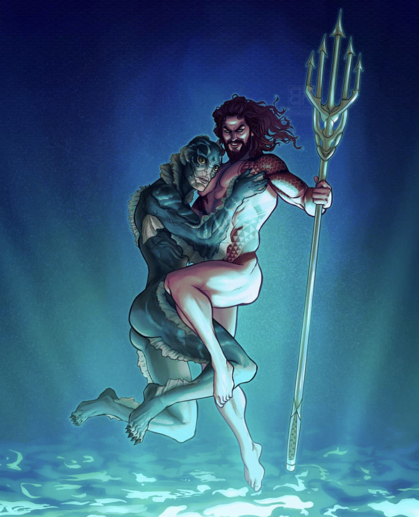 2boys actor amphibian_humanoid aquaman arthur_curry ass celebrity crossover dc dc_extended_universe embrace embracing_each_other fivedent gay ian_fay_art in_character interspecies jason_momoa male male_only muscular muscular_male sea_creature tattoos the_amphibian_man the_shape_of_water underwater yaoi