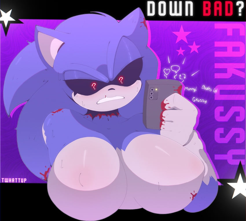 1girls ? anthro artist_name blood breasts confused english_commentary english_text exe_(revie) faker_(revie) fakussy female friday_night_funkin furry furry_female genderswap genderswap_(mtf) holding_object holding_phone phone rule_63 sonic.exe sonic.exe_(series) sonic_(series) sonic_the_hedgehog teeth twhattup twitter