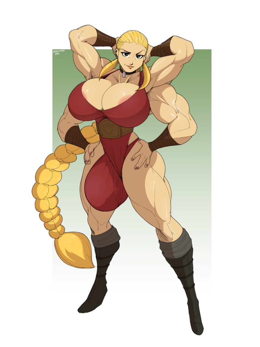 1futa 2022 4_arms areolae big_breasts blonde_female blonde_hair breasts bulge cleavage clothed clothing flaccid futa_only futanari huge_breasts light-skinned_futanari light_skin mostly_clothed multi_arm multi_limb muscular muscular_futanari nosunato solo standing