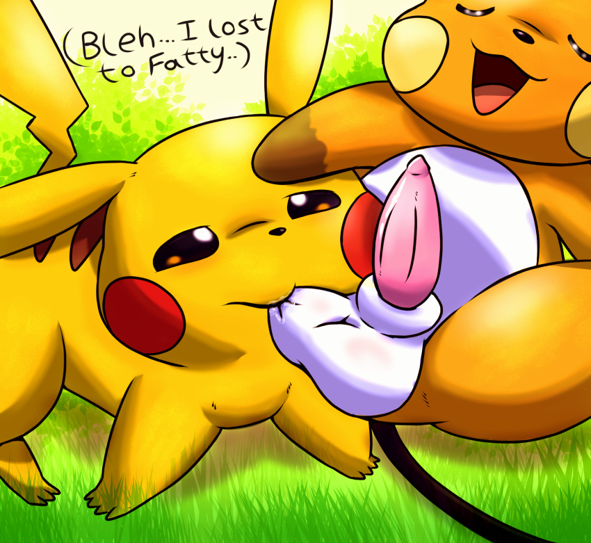 animal_genitalia anthro ball_suck balls duo english_text erection fur genitals hi_res male male/male mincheeto nintendo oral orange_body orange_fur penis pikachu pokémon_(species) pokemon pokemon_(species) raichu sex sheath slightly_chubby sucking tapering_penis text video_games yellow_body yellow_fur